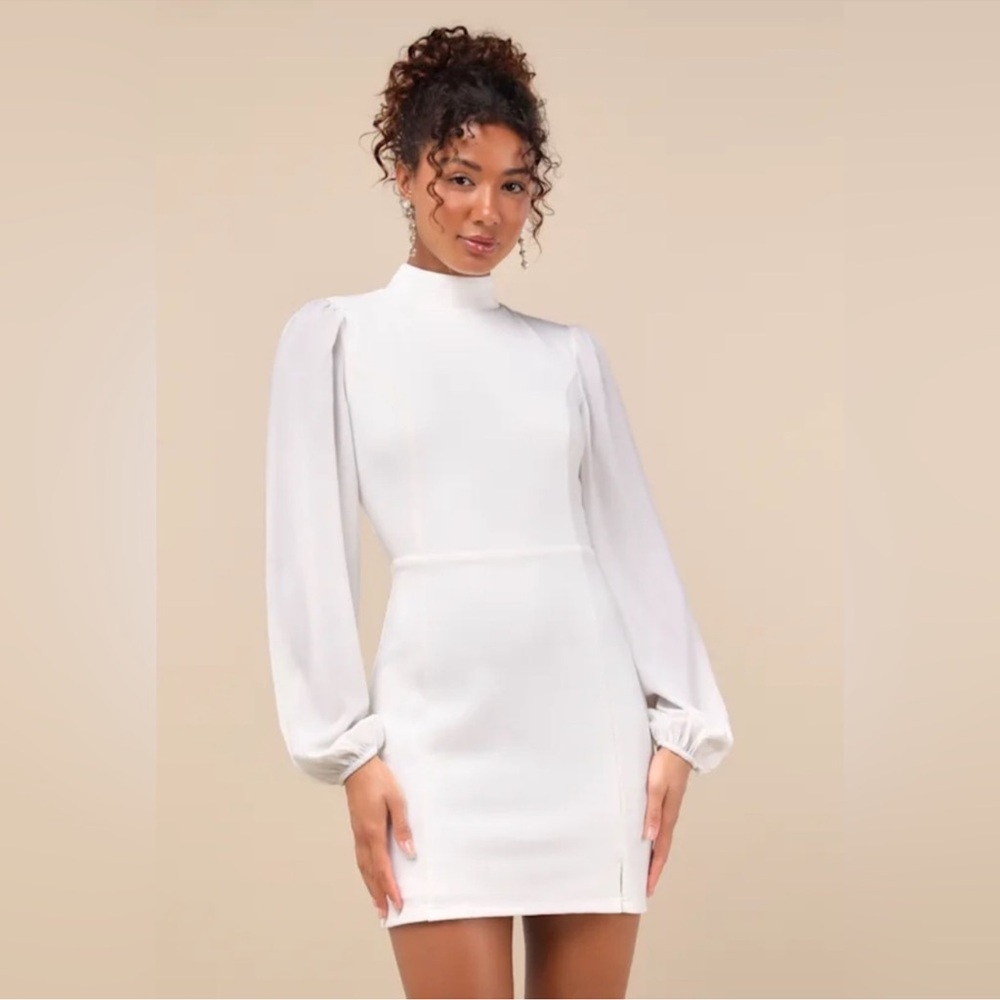 Lulu's Elegant White Long Sleeve Open-Back Dress - Picture 4 of 4